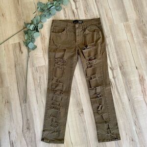 RUSTIC Dime olive green distressed jeans